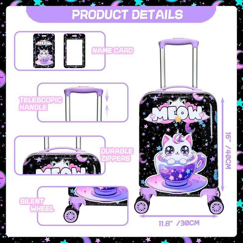 Inprof Kid's Luggage Set 5 Piece Suitcase Set 16' Hardside Spinner Wheels Girls Carry On Toddler Travel Rolling Airline Approved - Image 2